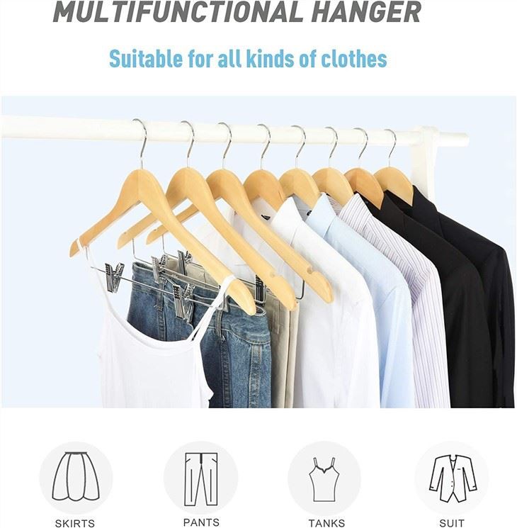 Wooden Suit Hangers Premium Pants Hangers Metal Clips